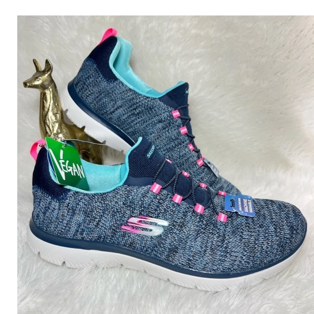 Skechers Summits Navy Multi Vegan Memory Foam Sneakers 149213‎ Women's 9.5 New